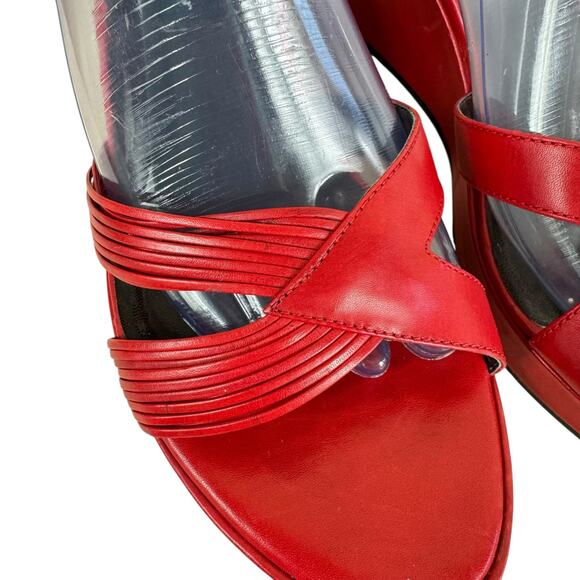 Etienne Aigner Felicity Red Leather Strappy Ankle Strap Wedge Heels Size 9.5 - Picture 2 of 6